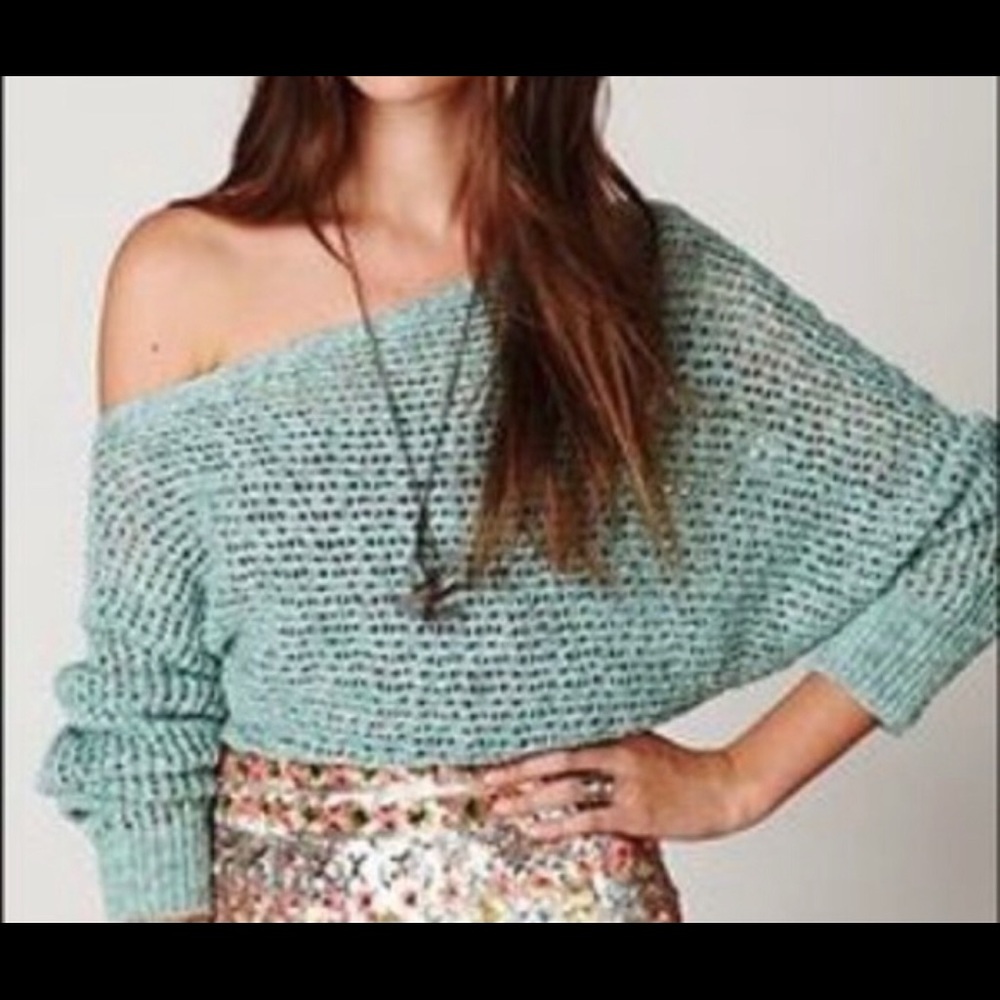 Free people off the shoulder Camel Comb Sweater